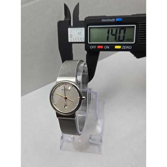 Skagen 355SGSC Ultra Slim Steel Mesh Date Silver Dial Quartz Watch New Battery - Picture 6 of 10
